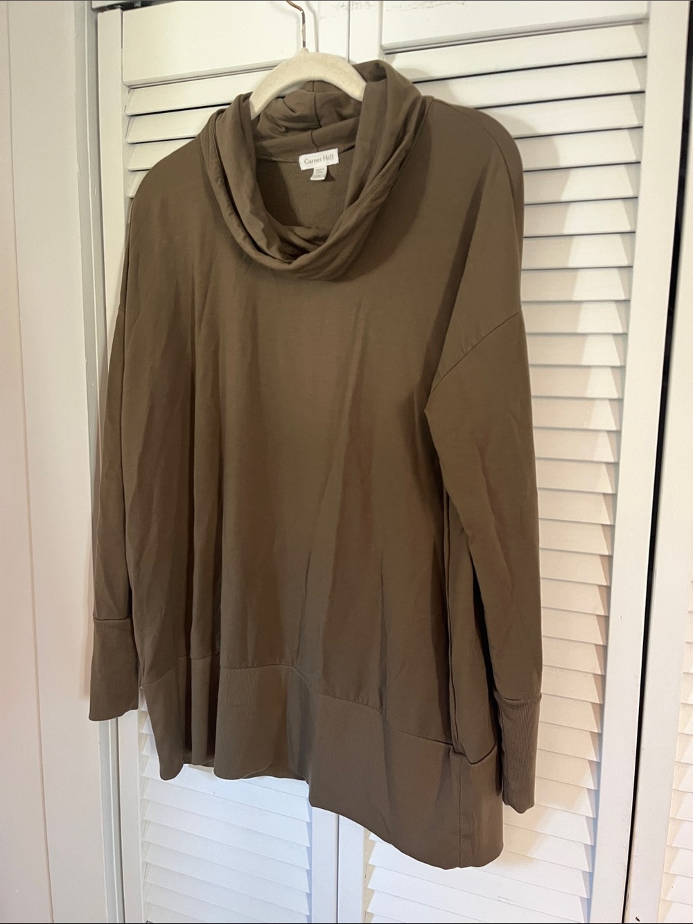 Garnet Hill Cowl Neck Sweatshirt Top Oversized Olive Green Sz XS